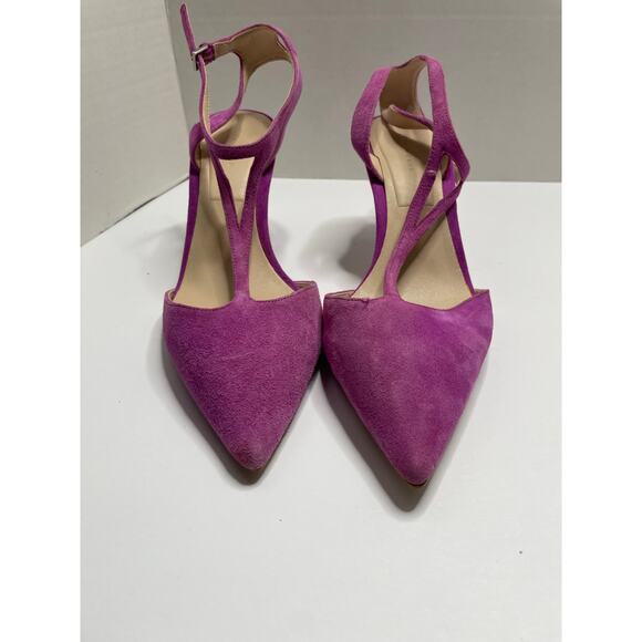Zara Magenta Ankle Strap Heel Pointed Toe Suede Womens Size 38 7.5 - Picture 7 of 7